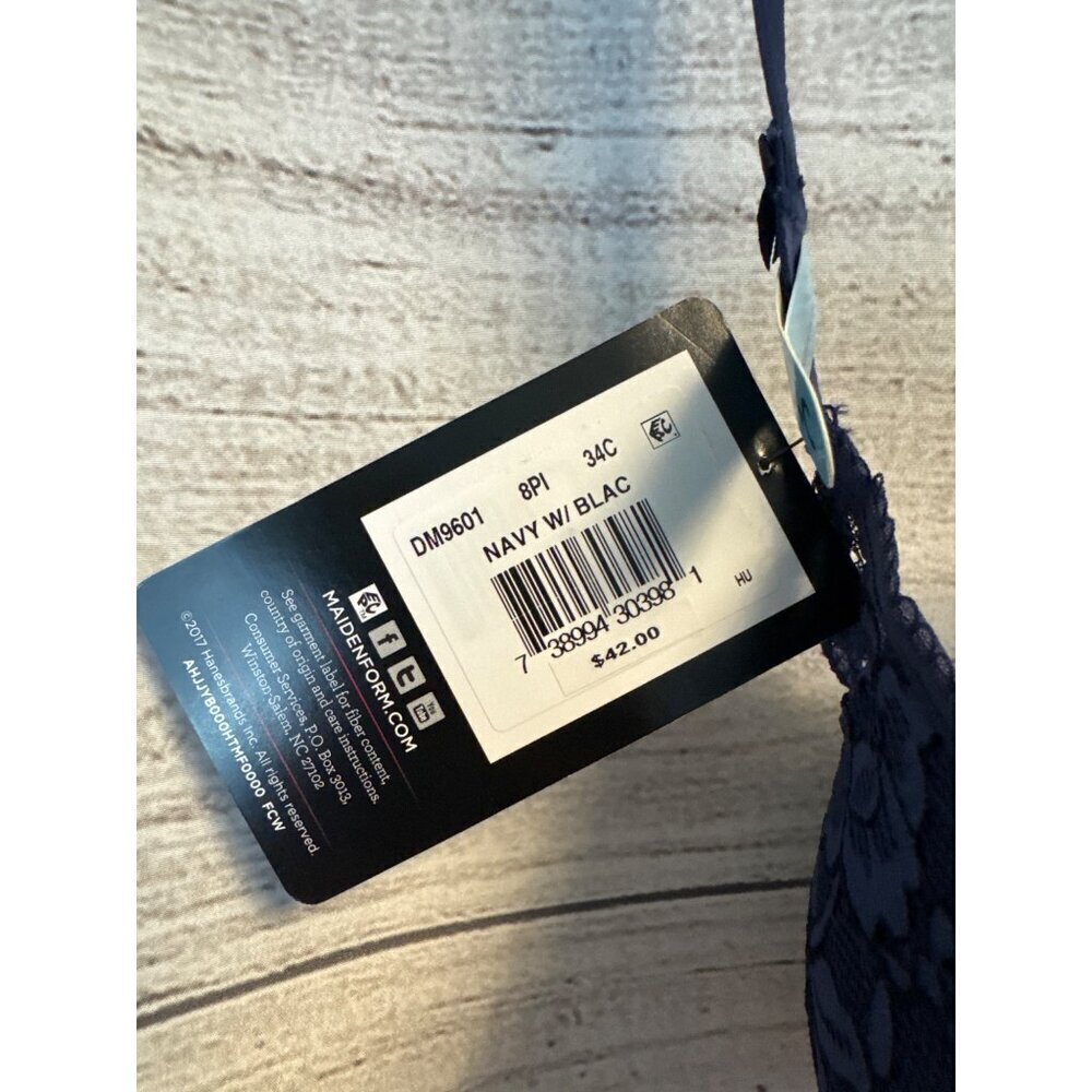 NWT Maidenform Navy Blue Lace Underwire Bra Size 34 C - Picture 5 of 5